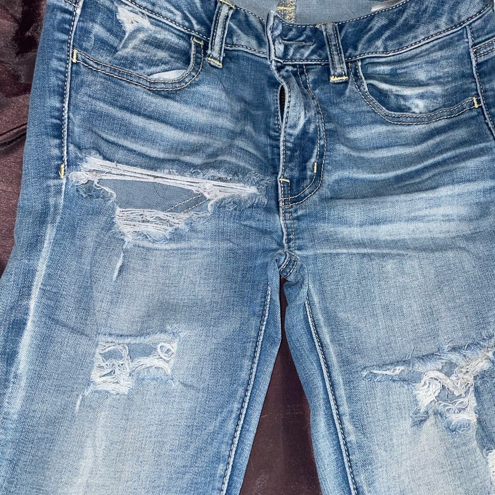 American Eagle Outfitters Blue Jeggings with Distressing and Fading